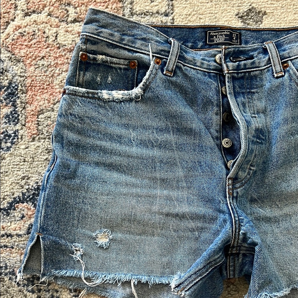 Abercrombie & Fitch Blue Jean Shorts Raw-Cut Distressed